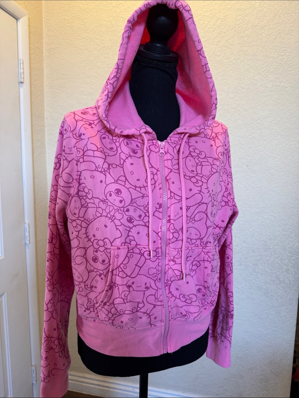 Sanrio Hello Kitty Pink crop Fleece Hoodie size XL
